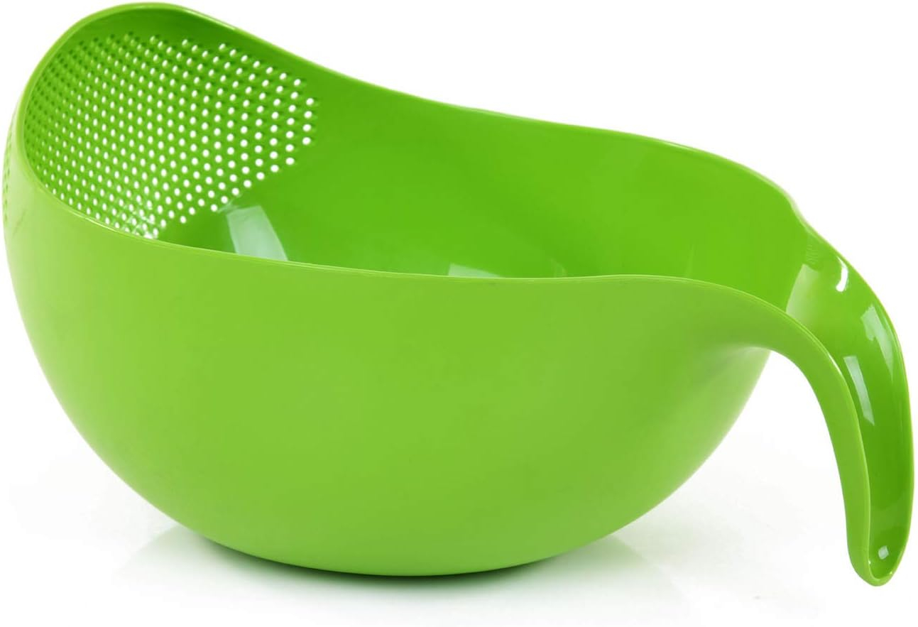 Mintra Home Rice Colander (Green) - Strainer, Lightweight, for cleaning rice, beans, fruit and vegetables 9.5x13x7