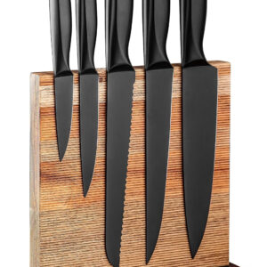 B&S knife block with 5pcs knife set block material:acacia+wood with black TPR ZT0002