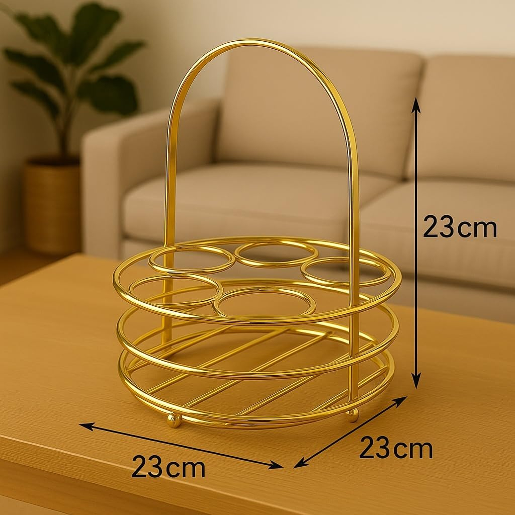 Iron Cup Holder Rack – 31 x 31 x 10cm Golden Metal Beverage Storage, Portable Bottle Carrier Basket for Glasses, Drinkware, and Small Bottles – Reusable Home Bar Organizer, Stylish Beverage. - Image 3