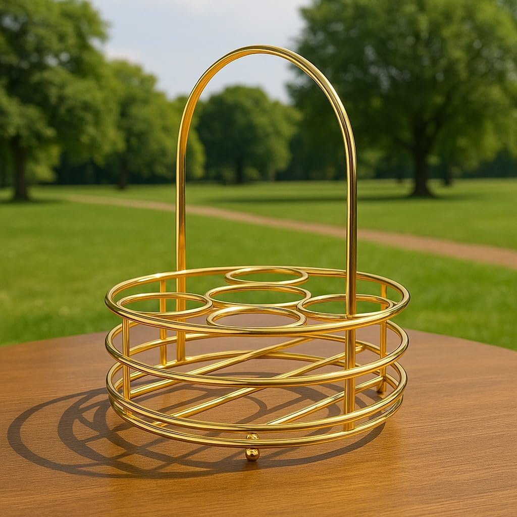Iron Cup Holder Rack – 31 x 31 x 10cm Golden Metal Beverage Storage, Portable Bottle Carrier Basket for Glasses, Drinkware, and Small Bottles – Reusable Home Bar Organizer, Stylish Beverage. - Image 4