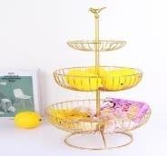 3-Tier Wire Metal Fruit Basket, 48 x 30 cm, Gold