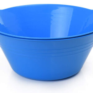Mintra Home Plastic Bowls with Handles (Large 2pk, Blue) - Mutifunctional Can be Used For Salad Snacks Fruit Popcorn Container Tub - Or As Mixing Bowl.