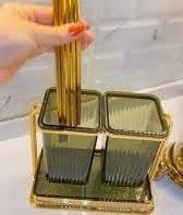 Stainless Steel Bathroom Toilet Brush Holder with Tray, Toothbrush Holder, Toilet Tissue Holder, Green