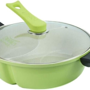 B&S Cast Aluminum Double Cookware Hotpot 30cm – Green, Non-Stick, Durable, Perfect for Stews, Soups, and Hot Pot Meals – Kitchen Essential for Family Cooking