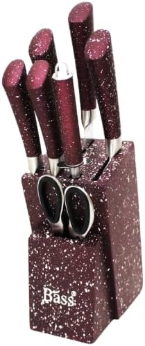 B&S 8-Piece Knife Set with Stand – Premium Stainless Steel Kitchen Knives with Ergonomic Handles, Includes Chef, Utility, Paring Knives & More, Durable Storage Block