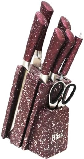 B&S 8-Piece Knife Set with Stand – Premium Stainless Steel Kitchen Knives, Sharp Blades for Chef, Utility, Paring, Bread, and More – Ergonomic Handles, Durable & Easy Storage