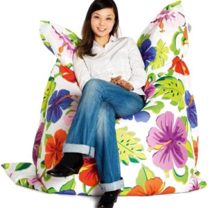 B&S Bean Bag with Polystyrene Fillings | Vibrant Hibiscus Floral Design Beanbag | Elegant & Cozy Seating Sofa Chair Bag | UV-Resistant Lounger Chair | Lightweight & Portable for Home Use