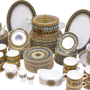 B&S Porcelain Round Dinnerware Set | 97PCS Premium Ceramic Tableware | Dish Set with Floral Design | Vintage Porcelain Tea & Coffee Set | Microwave & Dishwasher Safe Plates and Bowls (Tuscany)
