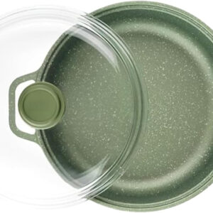 B&S High-Tech Induction Frypan with Glass Lid | Nonstick Triple Layer Greenstone Coated Frying Pan | Italian Heavy-Gauge Aluminum Skillet Pan | Scratch Resistant and Nickle Free | Green (28cm)