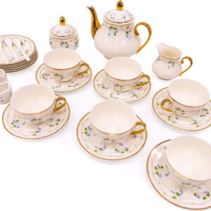 B&S 31-Piece Porcelain Tea Set | French Floral Vintage Tea Cup Saucer Set | Ceramic Tea Party Set with Tea Pot | Flower Painting Party Dinner Set | Home Décor Cup and Saucer (Violet)