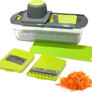 B&S Adjustable Glass Mandolin Slicer | Vegetable Chopper & Peeler with Dicer Cutter | Multifunctional Food Chopper | Spiralizer & Veggie Cutter with Container | Kitchen Gadgets & Home Essentials