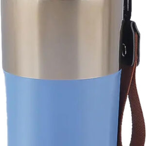 B&S Vacuum Insulated Beverage Bottle | Tumbler Flask Bottle with Strap | 304 Stainless Steel | Leak-Proof Insulated Double Wall | 12 Hours Hot and Cold Water Bottle | Vacuum Flask 420ML (Blue)