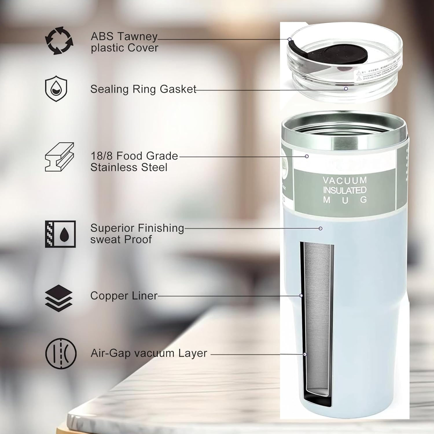 B&S Vacuum Insulated Water Bottle | Leak-Proof 3-Way Lid | BPA-Free Tumbler Flask Bottle | 304 Stainless Steel | Insulated Double Wall for 12 Hours Hot & Cold Water Bottle | Vacuum Flask 600ML (Blue) - Image 4