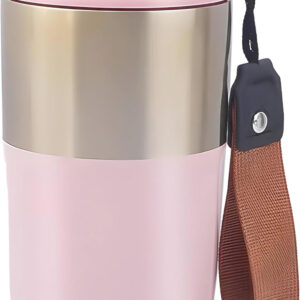B&S Vacuum Insulated Beverage Bottle | Tumbler Flask Bottle with Strap | 304 Stainless Steel | Leak-Proof Insulated Double Wall | 12 Hours Hot and Cold Water Bottle | Vacuum Flask 420ML (Pink)