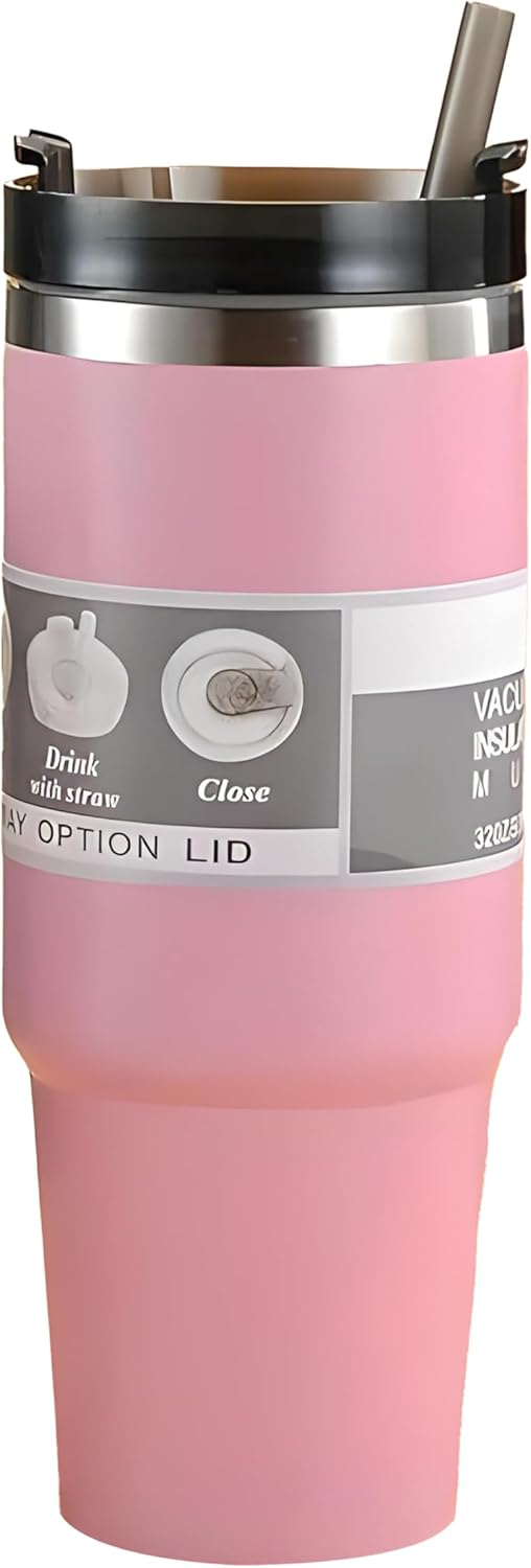 B&S Vacuum Insulated Water Bottle | Leak-Proof 3-Way Lid | BPA-Free Tumbler Flask Bottle | 304 Stainless Steel | Insulated Double Wall for 12 Hours Hot & Cold Water Bottle | Vacuum Flask 600ML (Pink)