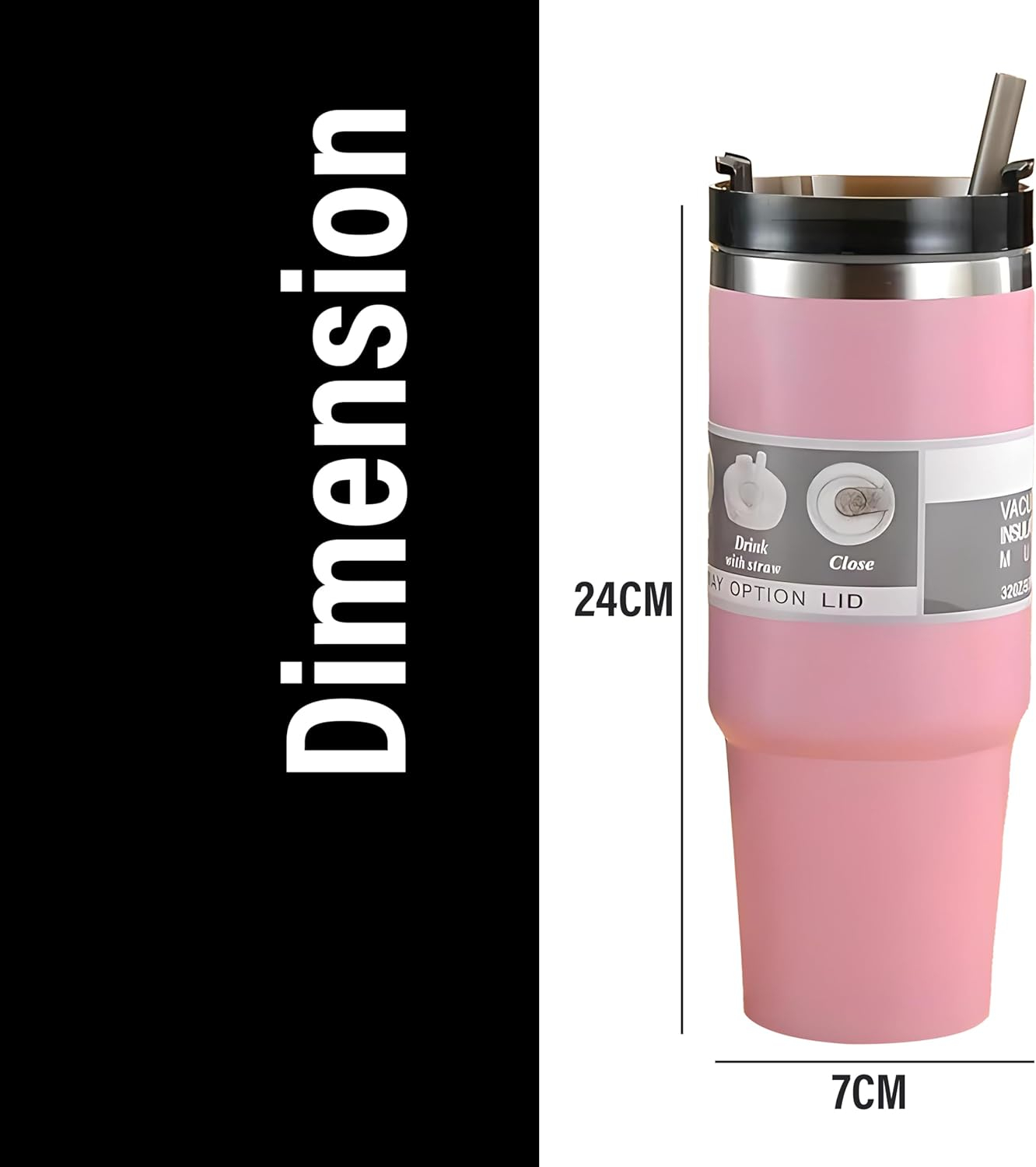 B&S Vacuum Insulated Water Bottle | Leak-Proof 3-Way Lid | BPA-Free Tumbler Flask Bottle | 304 Stainless Steel | Insulated Double Wall for 12 Hours Hot & Cold Water Bottle | Vacuum Flask 600ML (Pink) - Image 3