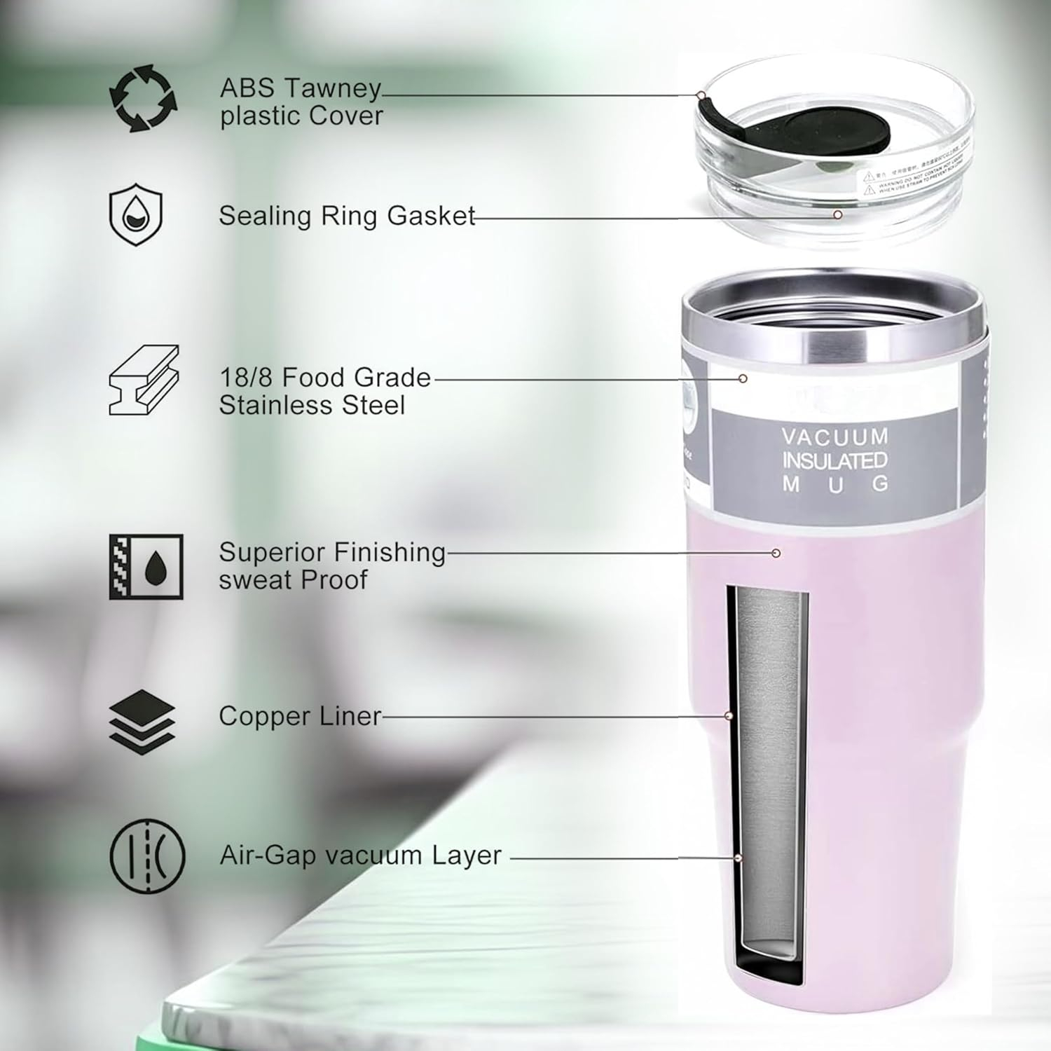 B&S Vacuum Insulated Water Bottle | Leak-Proof 3-Way Lid | BPA-Free Tumbler Flask Bottle | 304 Stainless Steel | Insulated Double Wall for 12 Hours Hot & Cold Water Bottle | Vacuum Flask 600ML (Pink) - Image 4