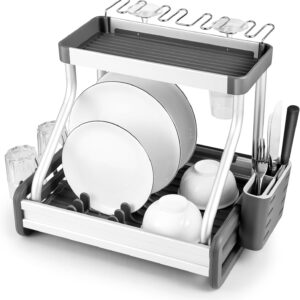 Aluminum Dish Rack Removable draining tray Double layer PP+ABS-PA-2307A2