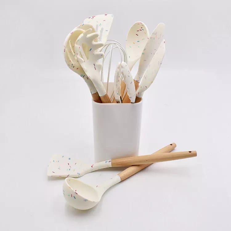 12 PCS Cooking Utensils Set with Holder, Silicone Kitchen Cookware Utensils Set, Heat Resistant Cooking Gadget Tools Kitchen Utensil Set Silicone Cooking Tools Kit Non-Stick Cookware