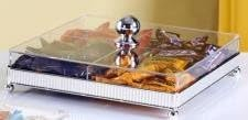 4-Compartment Clear Acrylic Candy Dispenser Box, 27x27 cm, Silver