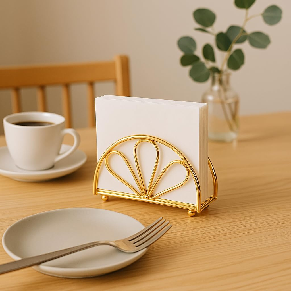 B&S Premium Iron Tissue Box Holder – Durable Metal Construction – Elegant Gold Finish – Size 21 x 12 x 10 cm – Modern Desktop Napkin Organizer for Office, Home, Bathroom & Living Room Décor