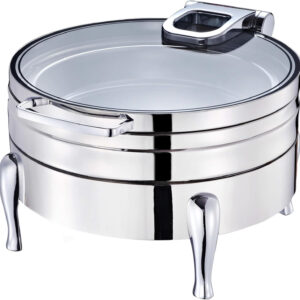 Chafing Dish, 6L Round, Glass Lid, Fuel Holder, 24.5x6.5cm Induction Heating Plate, Stainless Steel Food/Water Pans