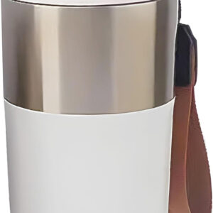 B&S Vacuum Insulated Beverage Bottle | Tumbler Flask Bottle with Strap | 304 Stainless Steel | Leak-Proof Insulated Double Wall | 8 Hours Hot and 12 Hours Cold Water Bottle | Vacuum Flask 420ML, White