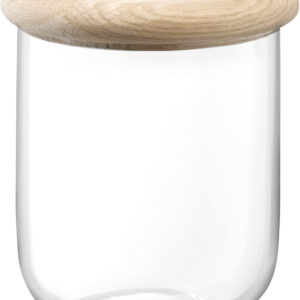 LSA Dine Container & Oak Lid Ø12.5cm H14cm| 1 Unit | Mouthblown & Handmade Glass | Hand Planed Wood | DI64