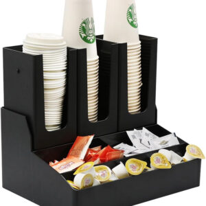 Coffee Condiment Organizer Cup Holder, 6 Compartments, 35.7 x 26.5 x 31 cm, Black JD-86216