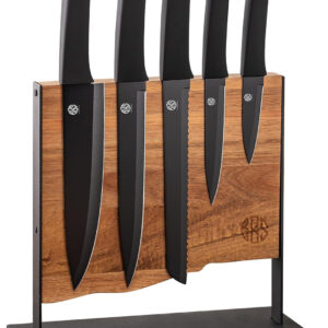 B&S Premium 5-Piece Kitchen Knife Set with Wooden Magnetic Block Stand, Black Stainless Steel Blades,pass the European LFGB standard,ZT0011
