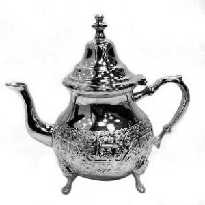 Moroccan Silver Plated Teapot with Lid, Hand Painted, Large