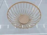 Rose Gold Wire Fruit Basket, Wooden Organizer for Kitchen, Dining Room, Living Room, Bedroom, Home Office, Small Size