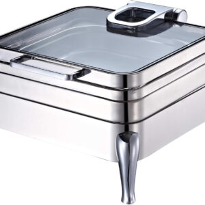 2832-TIL Chafing Dish, 6L Oblong, Flat Glass Lid, With Fuel Holder, Octagonal Heating Plate, 24.5x6.5cm Round Induction, Food Pan: 201, Water Pan: 304, Cover: 304, Frame: 201, 40x46x32cm