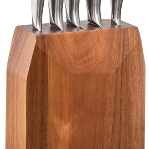 B&S knife block with 5pcs knife set block material:acacia Size：17 * 9 * 22.5cm Knife material: 3cr14, hollow handle，original color