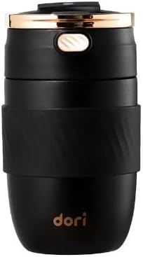 vacuum insulated coffee mug double wall w/Portable Lid w/straw,BPA Free,Insulated for Hot&Cold Drinks 18/8 Stainless Steel Cup 380ML Rapid Lock/Smooth 8 Hours Hot /20 Hours Cold Colours: black