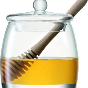 LSA International Serve Honey Pot & Oak Dipper H12.5cm Clear| 1 Unit | Mouthblown & Handmade Glass | Hand Planed Wood | SZ35