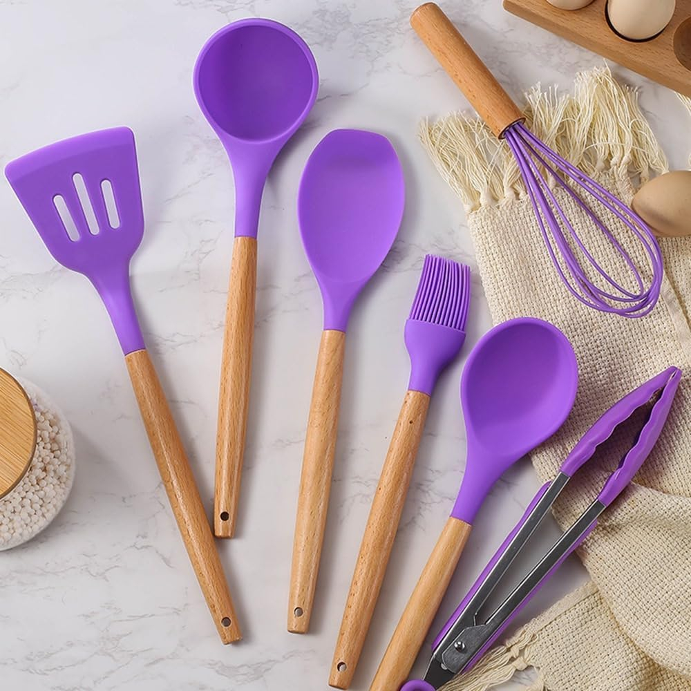 B&S 7-Piece Silicone Cooking Utensils Set – Heat-Resistant, Non-Stick Kitchen Tools with Durable Stainless Steel Handles, Includes Spatula, Turner, Ladle, Whisk & More – BPA-Free & Dishwasher Safe