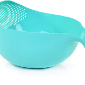 Mintra Home Rice Colander (Teal) - Strainer, Lightweight, for cleaning rice, beans, fruit and vegetables 9.5x13x7