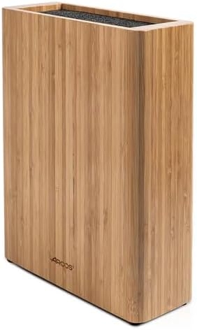 B&S 793800 Rectangular Bamboo Knife Block – 280 x 215 x 90 mm Universal Storage with Flexible Bristle Insert – Made in Spain, Eco-Friendly Knife Holder for All Blade Types