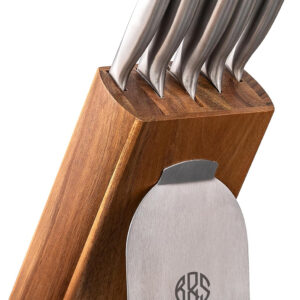 B&S 5pcs knife set block material:acacia,steel Knife material: 3cr14, hollow handle,original color