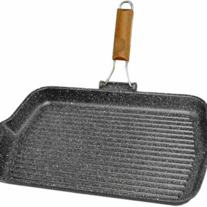 Bormioli Rocco risolì Grill Pan Non Stick XL cm 43X26 Folding Handle Wood