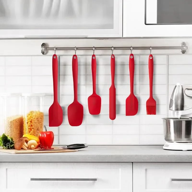 Silicone Kitchen Utensil Set 5-Piece with Wooden Handles – Heat Resistant, Non-Toxic Cooking Tools for Nonstick Cookware – Includes Storage Bucket & Lid Rest