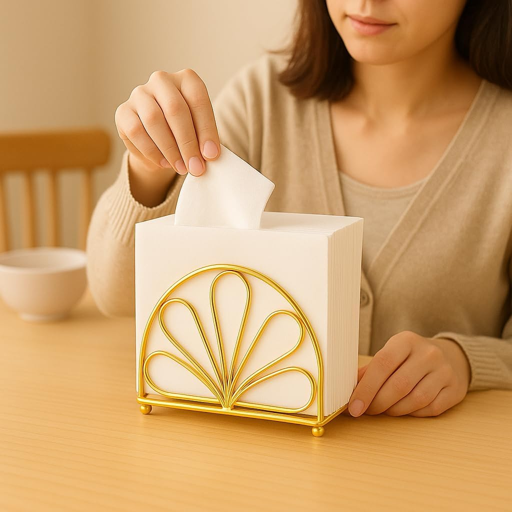 Iron Tissue Holder 12.5 x 3 x 9.5cm – Fancy Home Decoration Napkin Holder, Desktop Stainless Steel Tissue Stand, Modern Tabletop Punching Design, Durable Organizer for Kitchen, Dining, and Office