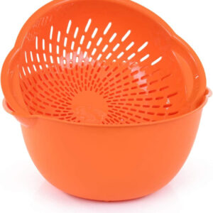 Mintra Home Mixing Bowl w/Colander (Large 4.5L, Orange) - For Washing & Draining Fruits And Vegetables - Heavy Duty Plastic for Baking, Cooking Supplies - Dishwasher Safe