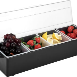 4 Compartment Fruit & Vegetable Dispenser, 49.5 x 15.5 x 10 cm, with Lid, Black D-B4B