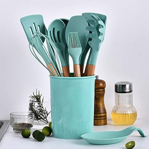 13-Piece Silicone Cooking Utensils Set Heat-Resistant,Non-Stick Kitchen Tools with Ergonomic Wooden Handles,Includes Spatulas,Turner,Ladle,Tongs,Whisk & More BPA-Free & Dishwasher Safe (Dark Sky)