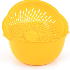 Mintra Home Mixing Bowl w/Colander (Large 4.5L, Yellow) - For Washing & Draining Fruits And Vegetables - Heavy Duty Plastic for Baking, Cooking Supplies - Dishwasher Safe