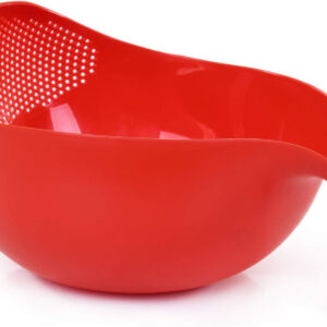 Mintra Home Rice Colander (Red) - Strainer, Lightweight, for cleaning rice, beans, fruit and vegetables 9.5x13x7