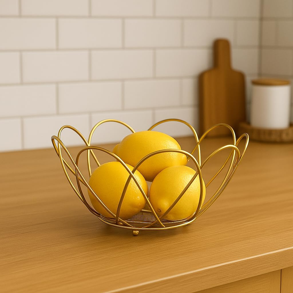 B&S Iron Fruit Basket 25.5 x 13.5cm – Modern Hollow Multi-Circle Fruit Storage Bowl, Simple Metal Snack Holder for Living Room, Kitchen, Dining Table, Decorative Desktop Organizer for Fruits.