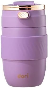 vacuum insulated coffee mug double wall w/Portable Lid w/straw,BPA Free,Insulated for Hot&Cold Drinks 18/8 Stainless Steel Cup 380ML Rapid Lock/Smooth 8 Hours Hot /20 Hours Cold Colours: purple